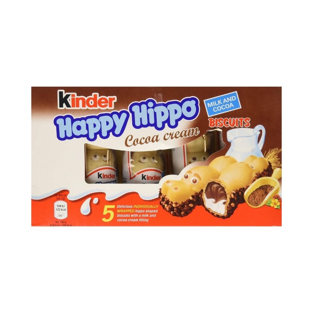 Kinder Happy Hippo Cocoa Cream Biscuits, Box of 5 Bars, 20.7g Each, Made in Germany