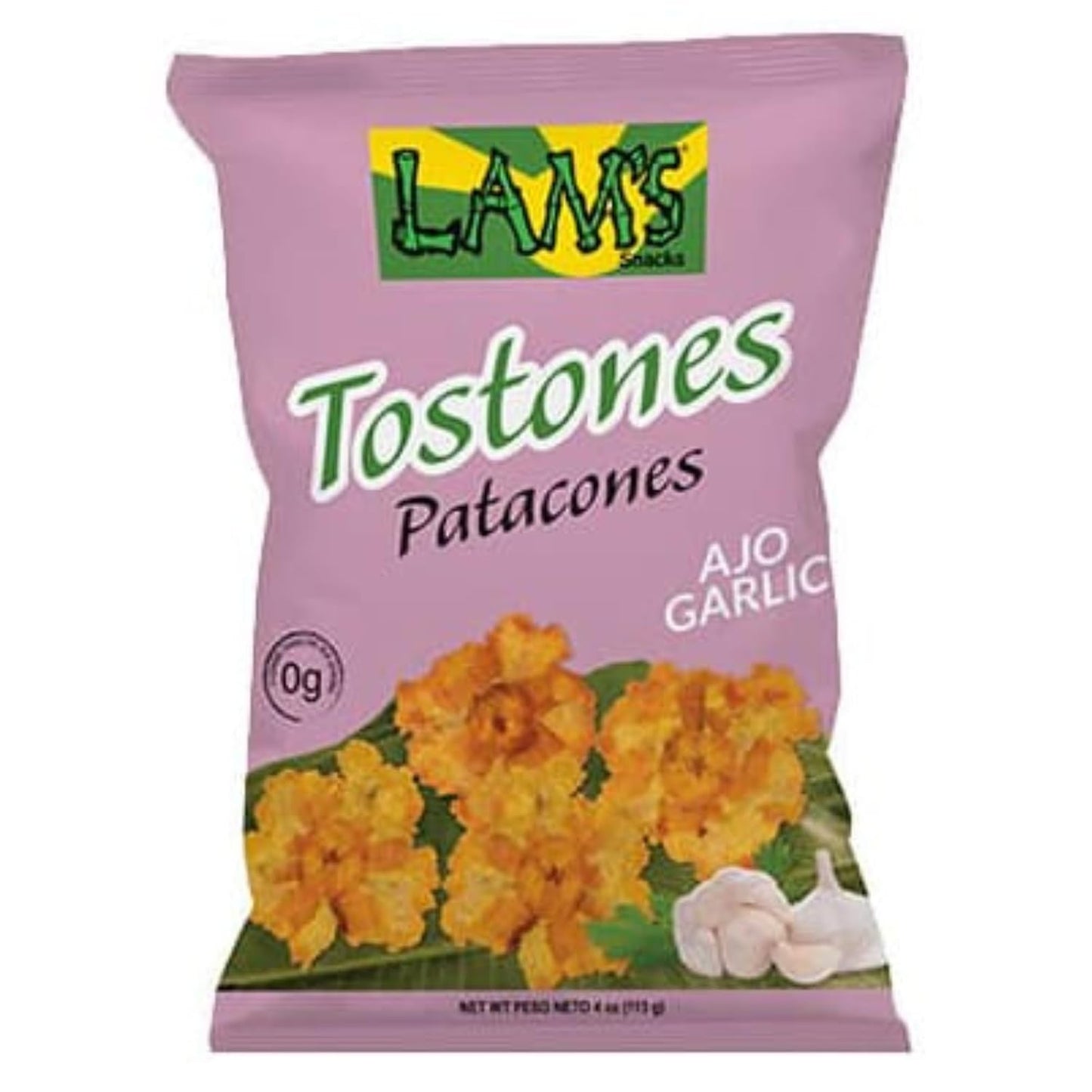 Lam's Tostones Garlic, No Trans Fat, Gluten Free, 4 oz, Smashed Plantain Chunks, Thin and Crispy (Pack of 1, Garlic)